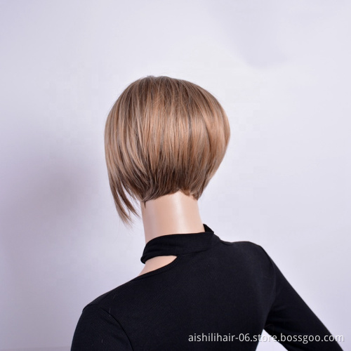 wholesale Short Straight Hair natural  Brown mix blonde  heat resistant synthetic hair Wigs for women